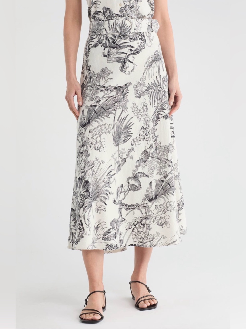 T Tahari Belted Linen Blend Maxi Skirt